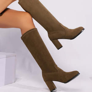 Shoes: Winter New Plus Size Boots Round Head Chunky Heel Women's High Leg Boot