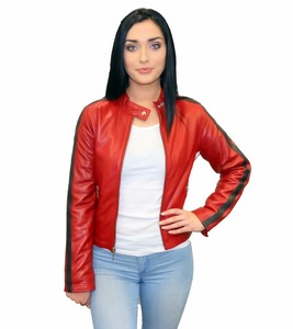 Women's Red/Black/White Leather Jacket - Genuine NZ Leather Jackets