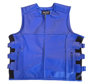 Blue Leather Vests - Motorcycle Leather Vests - Genuine Leather