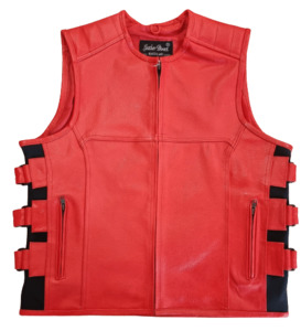 Men's Red Motorcycle Leather Vest - Cowhide Leather Vests NZ