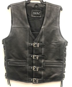 Leather Vests For Men - Motorcycle Leather Vest - Thick Leather Vest: New Style Black/White Leather Vest - Leather Direct NZ