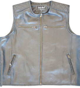 Leather Vests For Men - Motorcycle Leather Vest - Thick Leather Vest: Cowhide Vest With Side Zips - Genuine Motorcycle Leather Vests