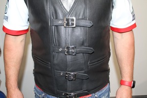 New Style Black Leather Vest - Black Motorbike Leather Vest NZ