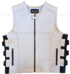 Leather Vests For Men - Motorcycle Leather Vest - Thick Leather Vest: White Leather Vest - Motorcycle Leather Vests for Men and Women