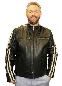 Striped Motorcycle Jacket - Motorcycle Leather Jacket - Buffalo LeatherJacket