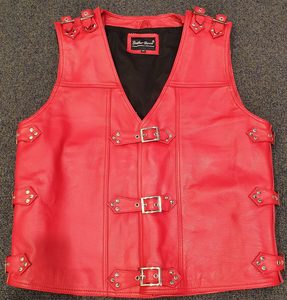 Leather Vests For Men - Motorcycle Leather Vest - Thick Leather Vest: Buckled Red Leather Vest - Leather Direct