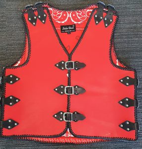 Leather Vests For Men - Motorcycle Leather Vest - Thick Leather Vest: Red Leather Vest with Black Strap - 4mm Thick Leather Vest for Bike Rider