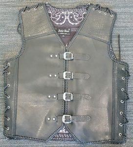 Leather Vests For Men - Motorcycle Leather Vest - Thick Leather Vest: Black Crocodile Leather Vest - Thick Genuine Leather