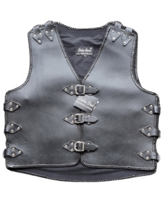 Leather Vests For Men - Motorcycle Leather Vest - Thick Leather Vest: Black Leather Vest with Black Straps - Motorcycle Leather Vests