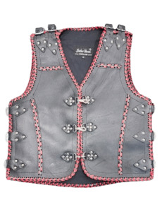 Black Leather Vest with Red Trim - Leather Direct Genuine Leather Vests