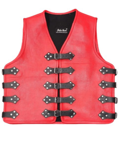 Red Leather Vest with Black Buckles - Leather Direct