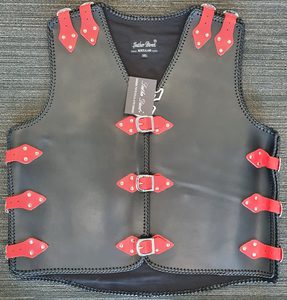 Black Leather Vest with Red Straps - Thick Buffalo Leather Vests