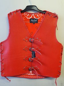 Crocodile Print Leather Vest With Laced Sides - Motorcycle Vest - Snake Print Leather Vest