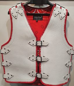 Leather Vests For Men - Motorcycle Leather Vest - Thick Leather Vest: White Red Crocodile Leather Vest - Best selling Leather Vests