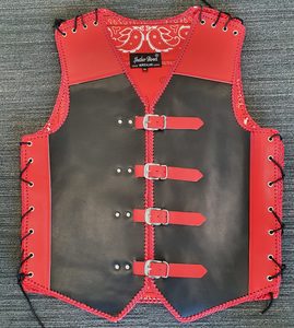 Leather Vests For Men - Motorcycle Leather Vest - Thick Leather Vest: Thick Red and Black Leather Vest - Best Motorcycle Leather Vest