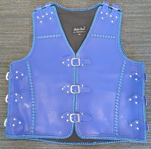 Leather Vests For Men - Motorcycle Leather Vest - Thick Leather Vest: Thick Blue Leather Vest - Leather Direct