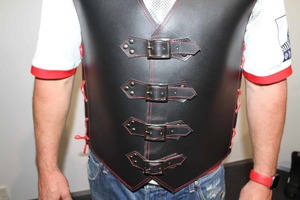 Trucker Thick Vest With Red Stitching - Heavy Duty Buffalo Leather Vests