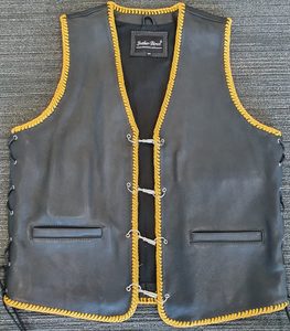 Leather Vests For Men - Motorcycle Leather Vest - Thick Leather Vest: Bullet Vest With Yellow Braid - Leather Direct