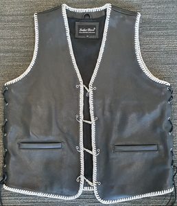 Leather Vests For Men - Motorcycle Leather Vest - Thick Leather Vest: Bullet Vest With White Braid - Leather Direct