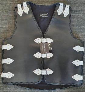 Black Motorcycle Leather Vest with White Buckles – LeatherDirect