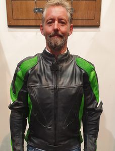 Products: Black/Green Motorcycle Jacket MC 409 – LeatherDirect