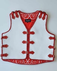 Products: Bikers White Leather Vest with Red Straps – LeatherDirect