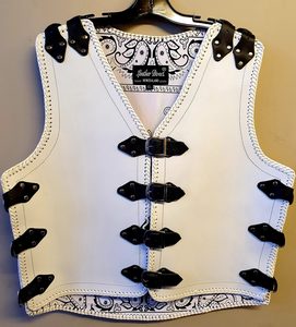 Products: White Leather Vest with Black Straps – LeatherDirect