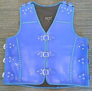 Products: Blue Thick Leather Vest With Blue Trim – LeatherDirect