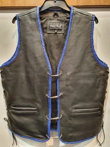 Products: LEATHER BULLET VEST WITH BLUE BRAID – LeatherDirect