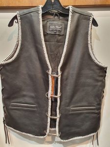 Products: LEATHER BULLET VEST WITH WHITE BRAID – LeatherDirect