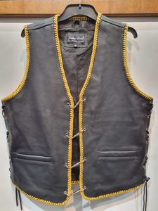 Products: LEATHER BULLET VEST WITH YELLOW BRAID – LeatherDirect