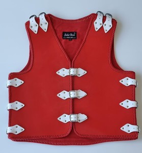 Products: Motorcycle Red Leather Vest with White Straps – LeatherDirect