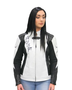 Products: Ladies White/Black Embroidered Jacket – LeatherDirect