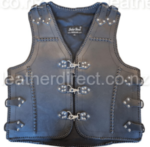 Products: Thick Black Leather Vest with Clips – LeatherDirect