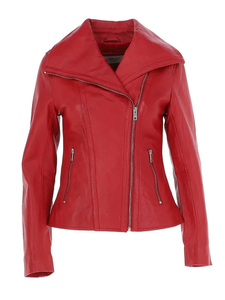 Womens Wide Fashion Red Leather Jacket