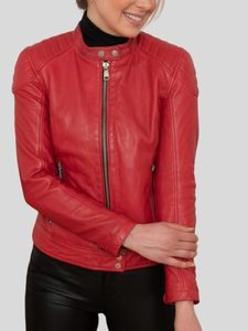 Women’s Red Biker Leather Jacket: Oban