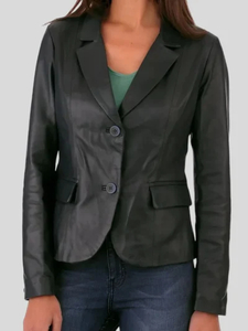 Products: Women’s Black Crop Leather Blazer: Kaitaia
