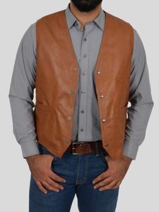 Products: Men’s Tan Leather Vest: Drury