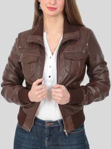 Products: Women’s Classic Brown Bomber Leather Jacket: Dobson