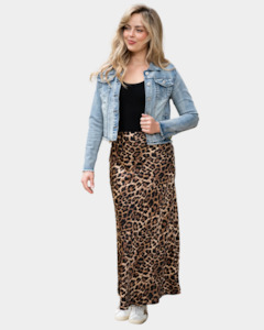 Guru Satin Leopard Bias Cut Midi Skirt