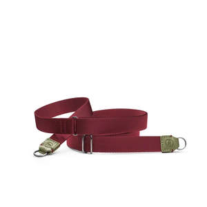 LEICA CARRYING STRAP FABRIC, LEATHER, OLIVE-BURGUNDY