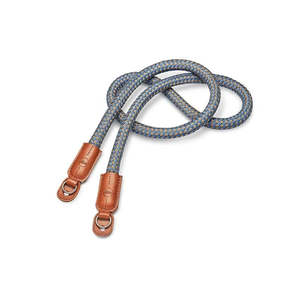 Q Accessories: CARRYING STRAP, ROUND BRAIDED RAYON & LEATHER, COGNAC & DENIM BLUE PRE-ORDER