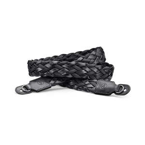 LEICA CARRYING STRAP FLAT BRAIDED RAYON & LEATHER, BLACK PRE-ORDER