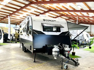 Caravans: 2025 Concept Family LS 650 21ft TRIPLE BUNK / 6-BERTH / GREY WATER TANK / BIKE RACK / EXTENDED A-FRAME / TUNNEL DRAWER – UNDER CONTRACT – ORDER FOR 2026