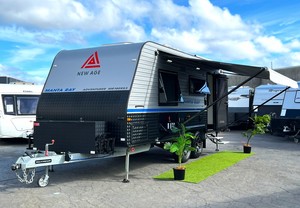 Products: 2021 New Age Manta Ray Adventurer MR18ERS3 OFF-ROAD / WALKINGSHAW / INDEPENDENT SUSPENSION / QUEEN ISLAND BED / AWNING / D035 PIN HITCH / SOLAR / FRESH AND GREY WATER TANKS / HEAT PUMP UNDER CONTRACT