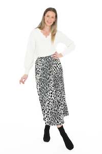 Pants Skirts: Snow Leopard Pleated Skirt Multi