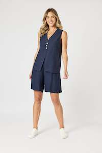 Tops: Lino Long Line Vest Navy