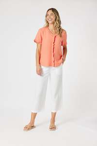 Lino Tiffany Ruffle Linen Top Papaya
