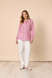 Tops: Amour Stripe Shirt Pink/White