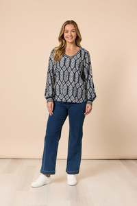 Lola Print Top Navy/White